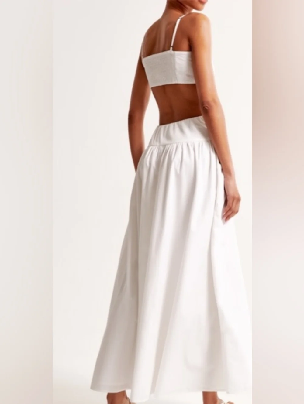 Abercrombie & Fitch Dipped Drop Waist Cutout Maxi Dress White Sleeveless Poplin